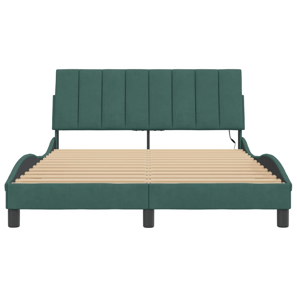 Cadre de lit avec LED sans matelas vert foncé 120x200cm velours