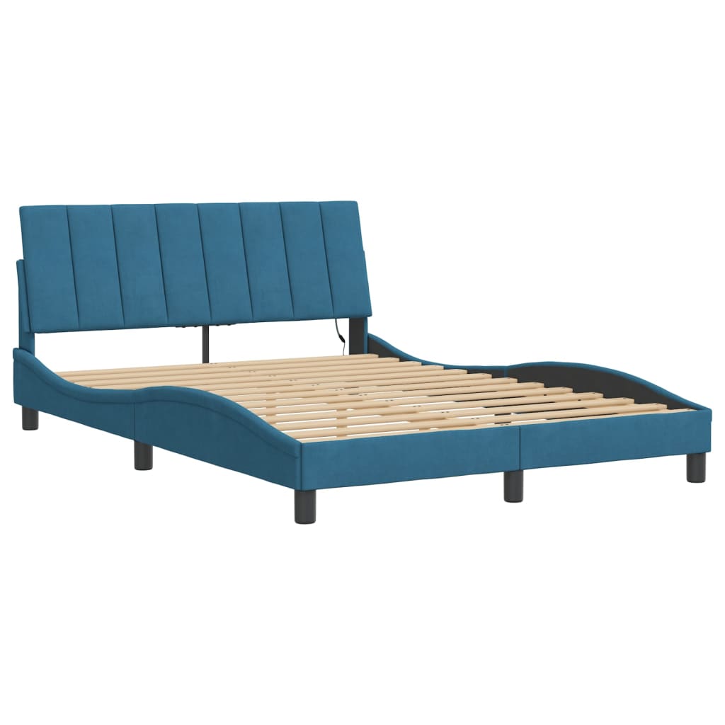 Cadre de lit avec LED sans matelas bleu 120x200 cm velours