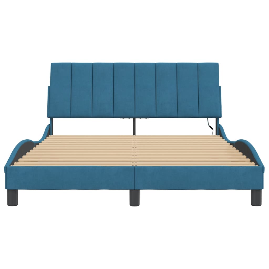 Cadre de lit avec LED sans matelas bleu 120x200 cm velours