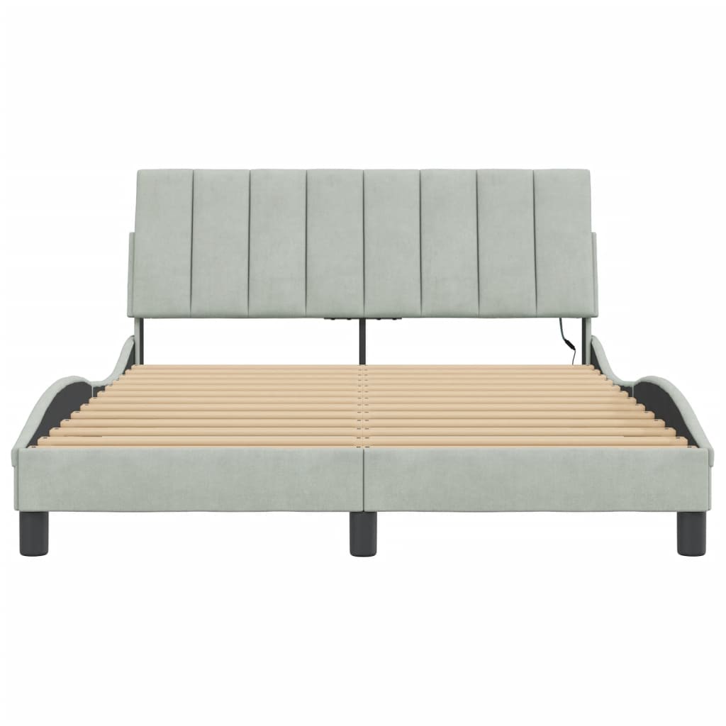 Cadre de lit avec LED sans matelas gris clair 140x190cm velours