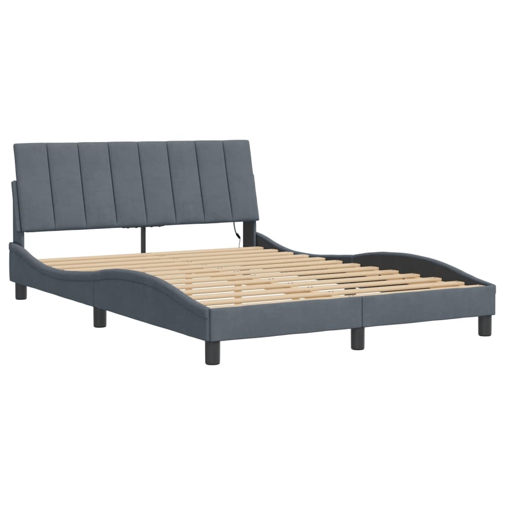 Cadre de lit avec LED sans matelas gris foncé 140x190cm velours