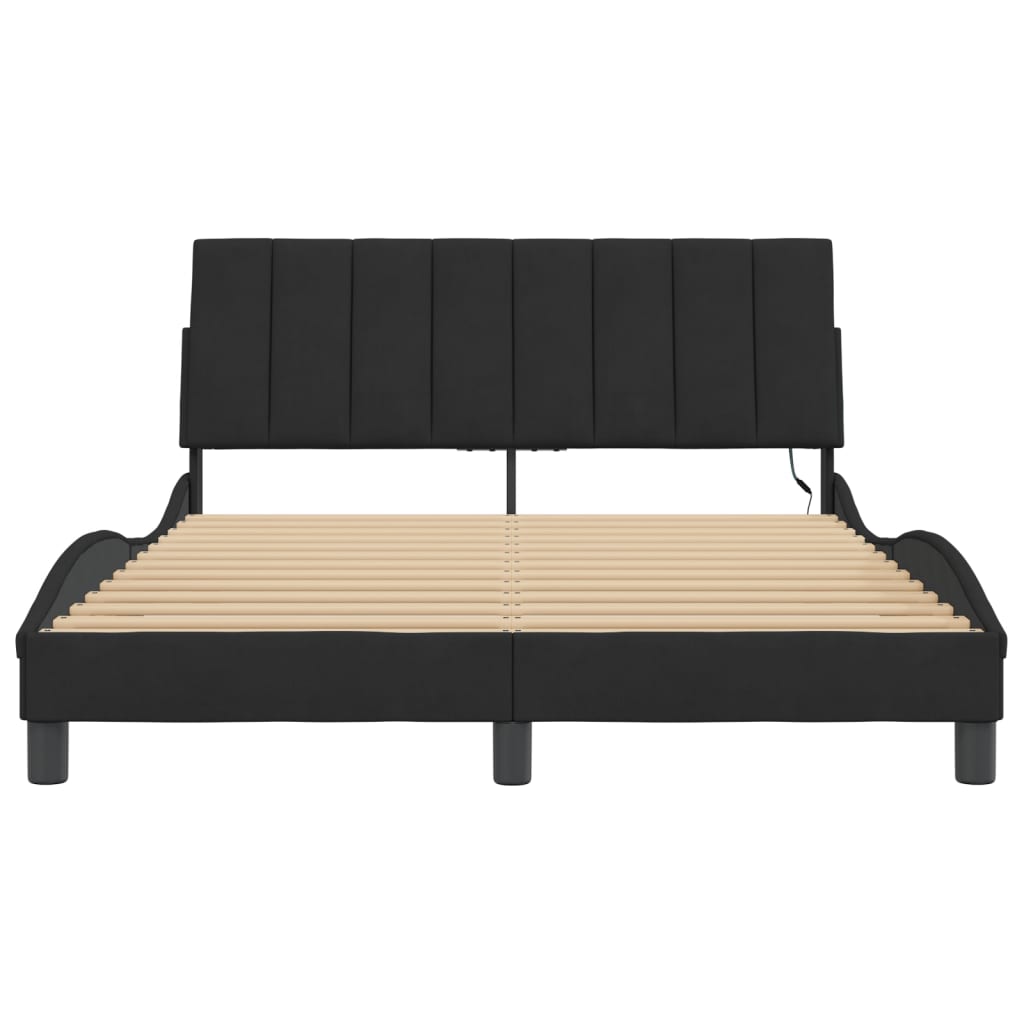 Bed frame with LED without mattress black 140x190 cm velvet