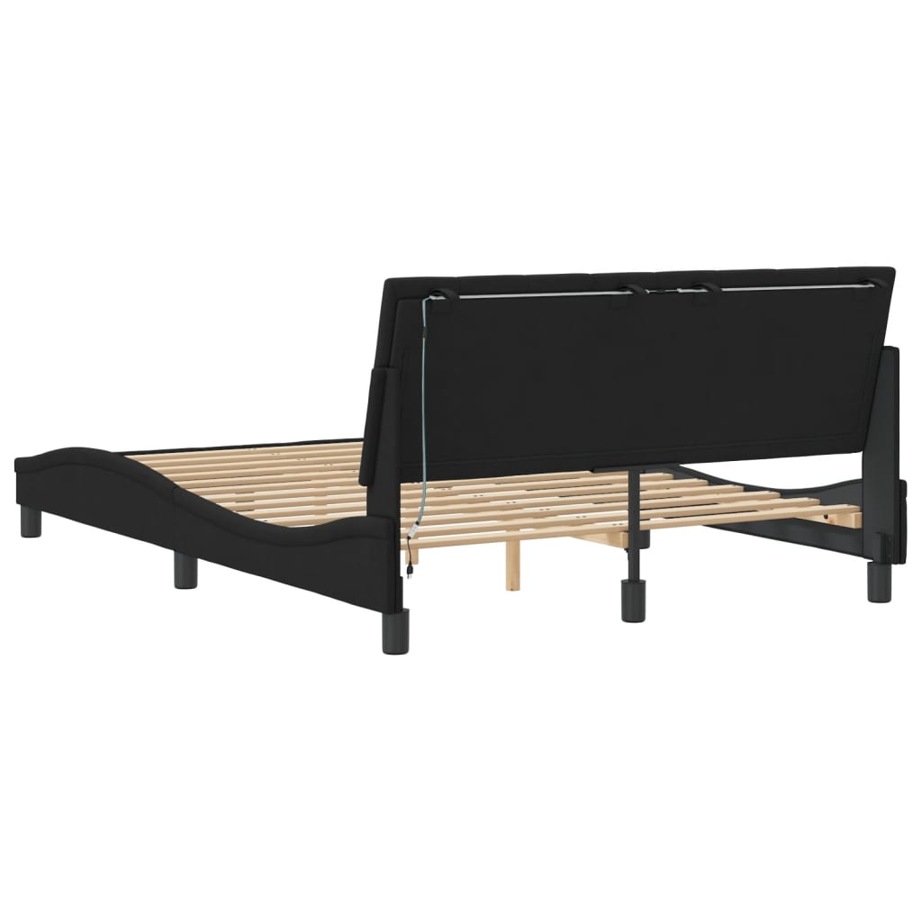 Bed frame with LED without mattress black 140x190 cm velvet