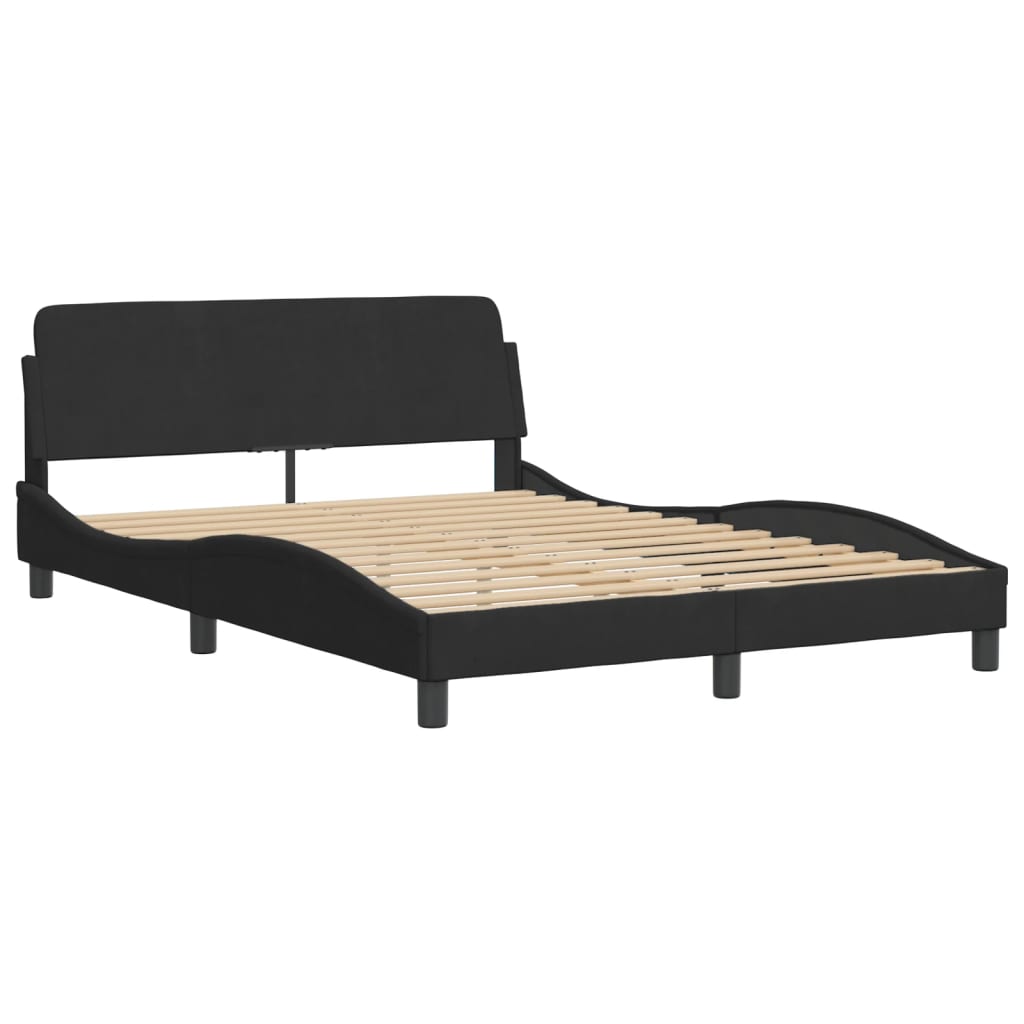 Bed frame with LED without mattress black 140x190 cm velvet