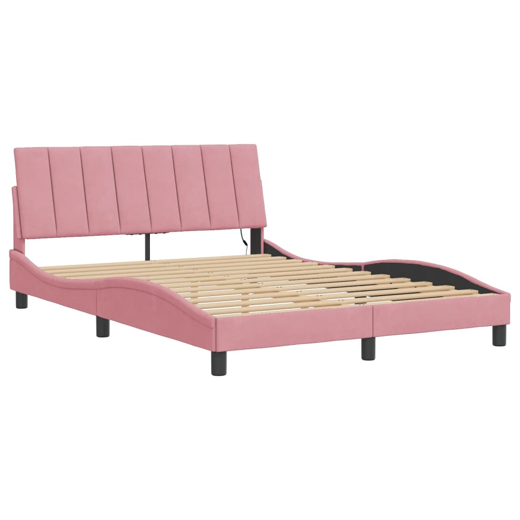 Cadre de lit avec LED sans matelas rose 140x190cm velours