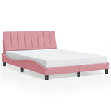 Cadre de lit avec LED sans matelas rose 140x190cm velours