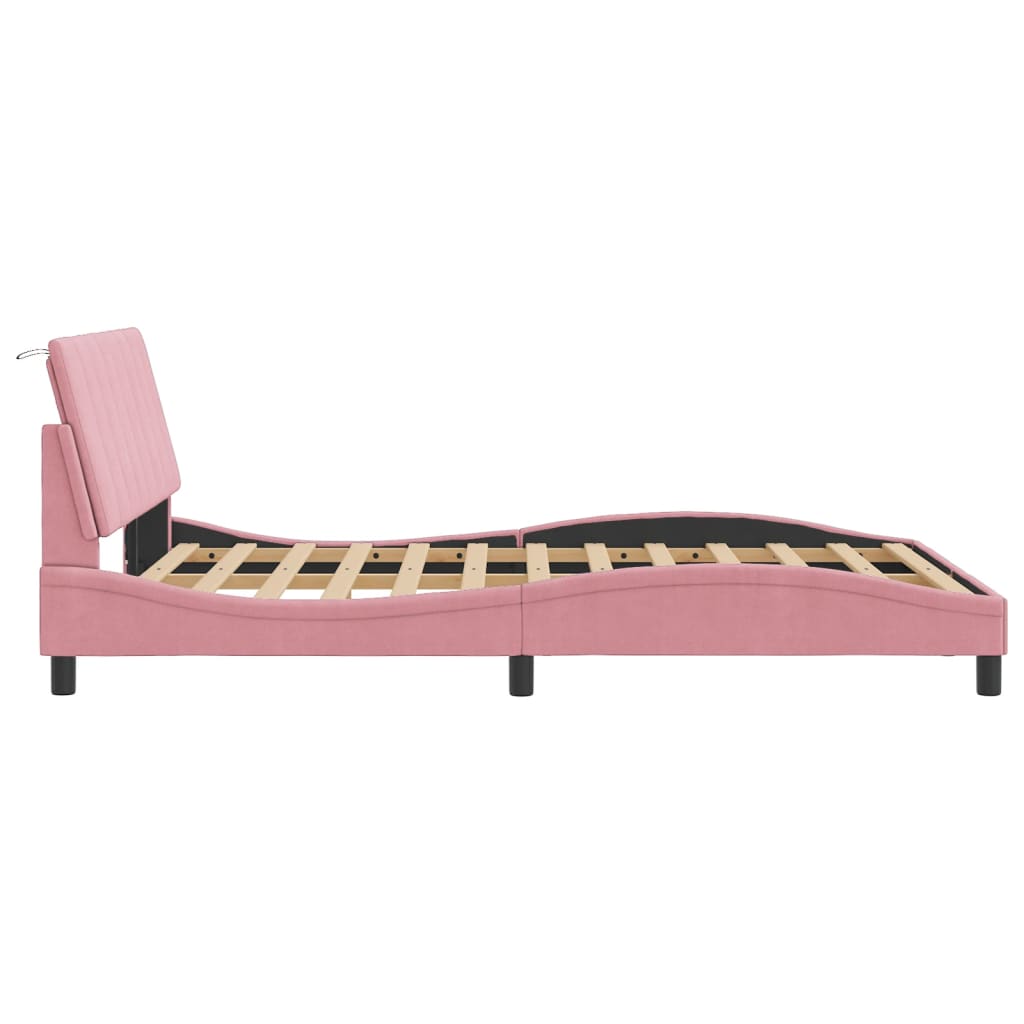 Cadre de lit avec LED sans matelas rose 140x190cm velours