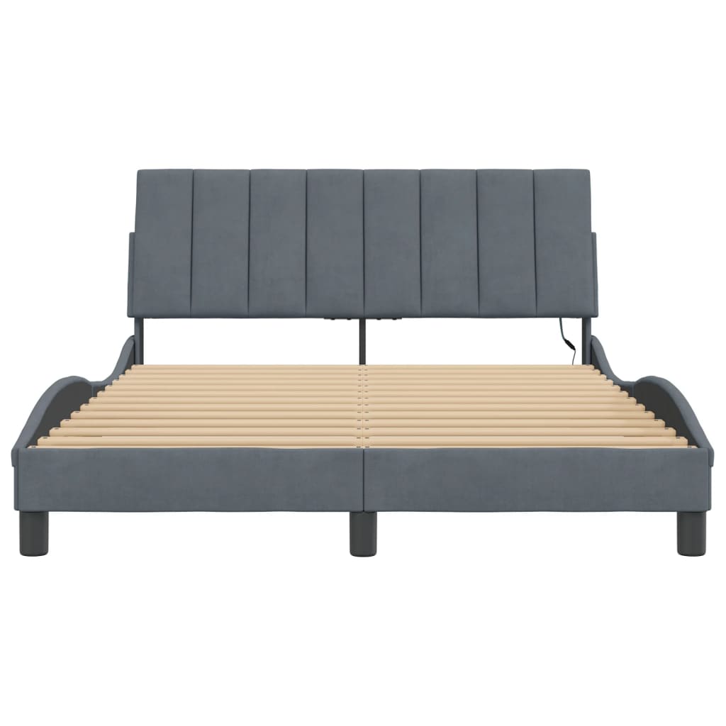 Cadre de lit avec LED sans matelas gris foncé 140x200cm velours