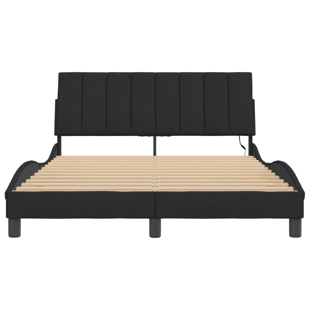 Bed frame with LED without mattress black 140x200 cm velvet