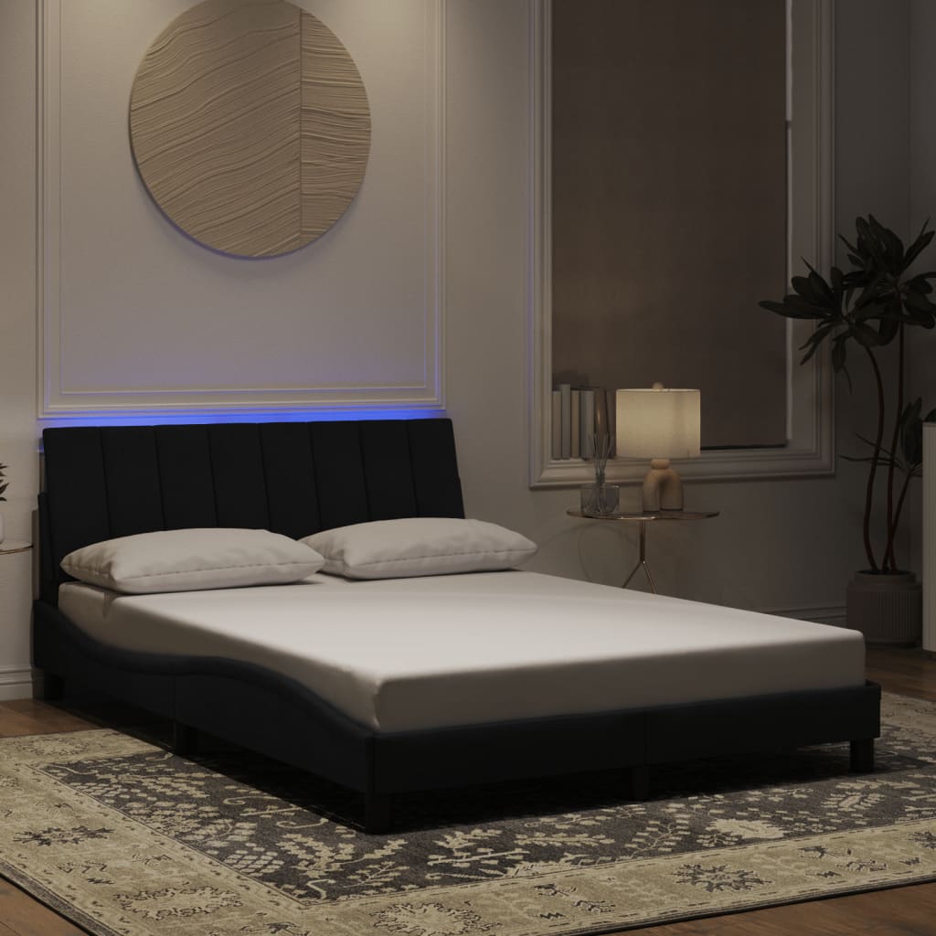 Bed frame with LED without mattress black 140x200 cm velvet