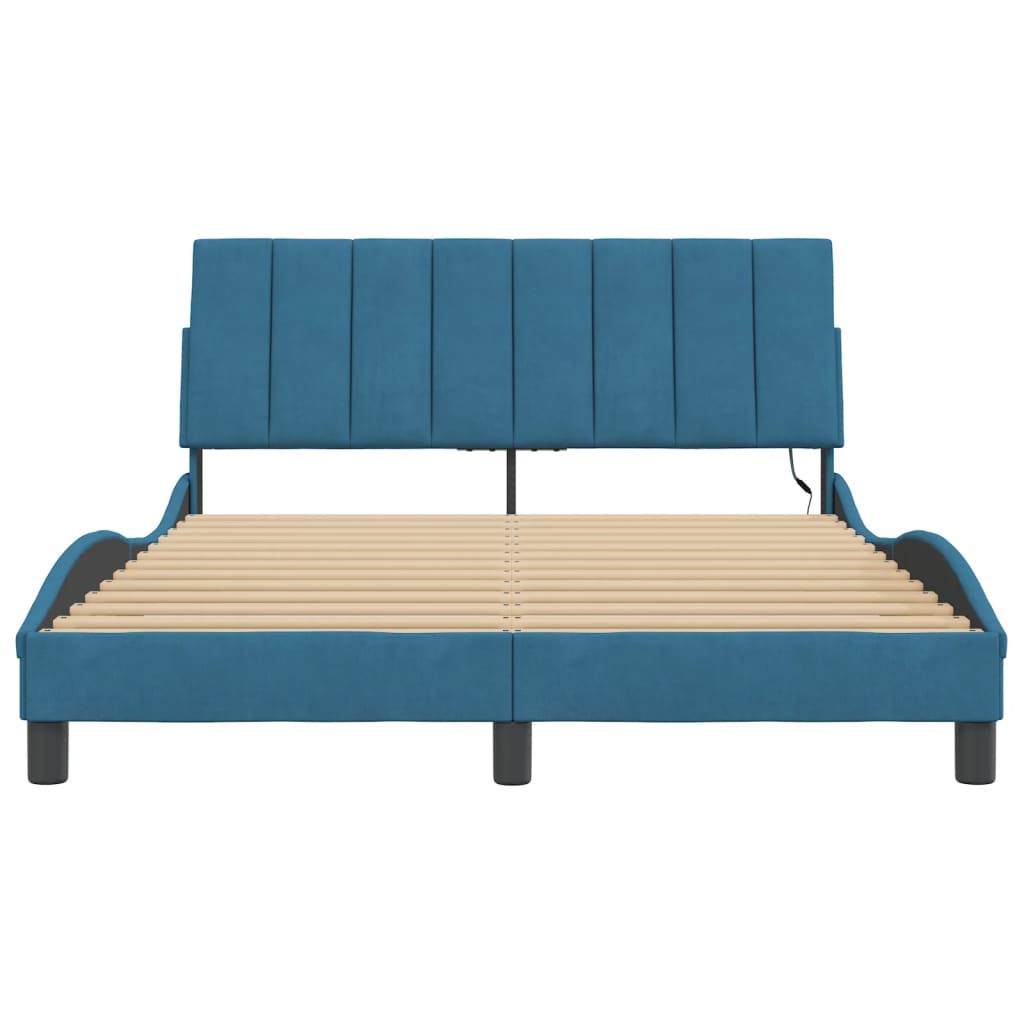 Cadre de lit avec LED sans matelas bleu 140x200 cm velours