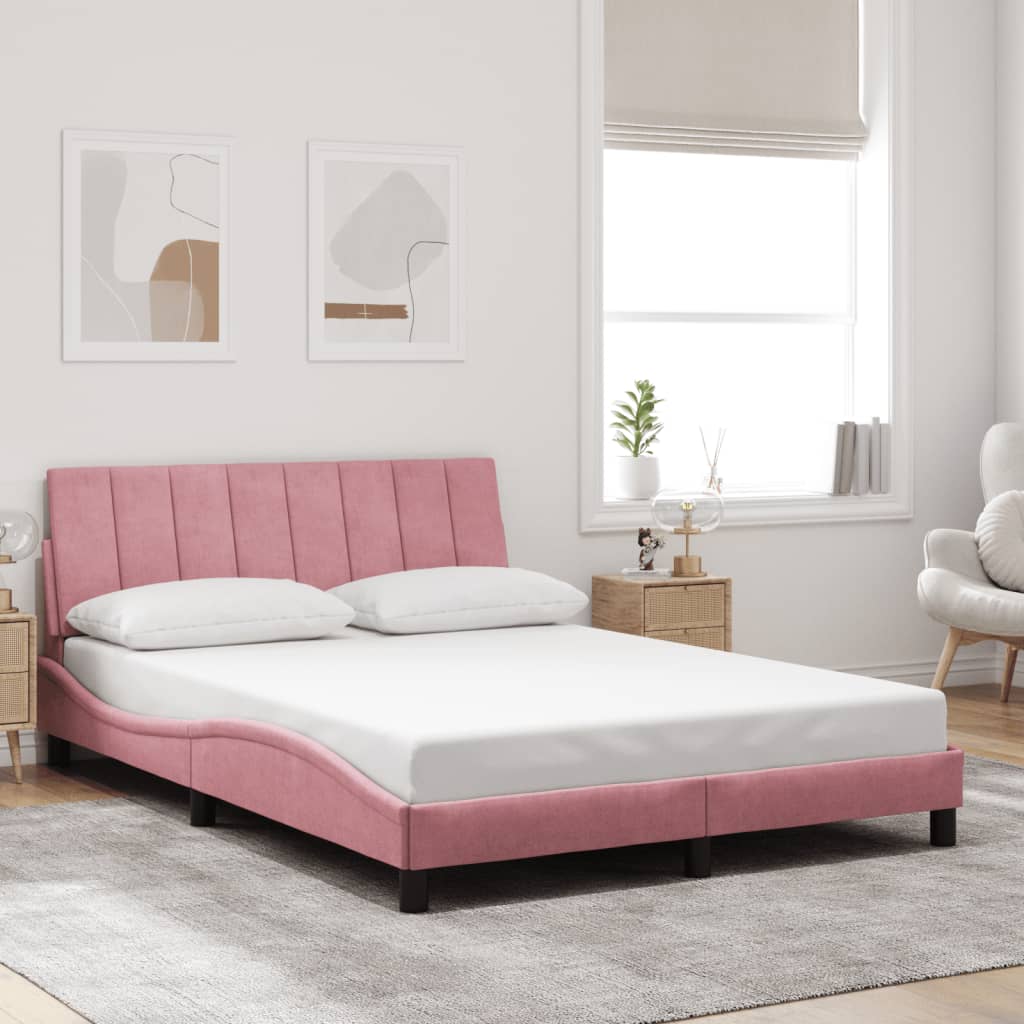 Cadre de lit avec LED sans matelas rose 140x200 cm velours