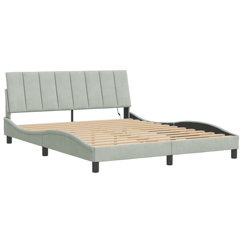 Cadre de lit avec LED sans matelas gris clair 160x200cm velours