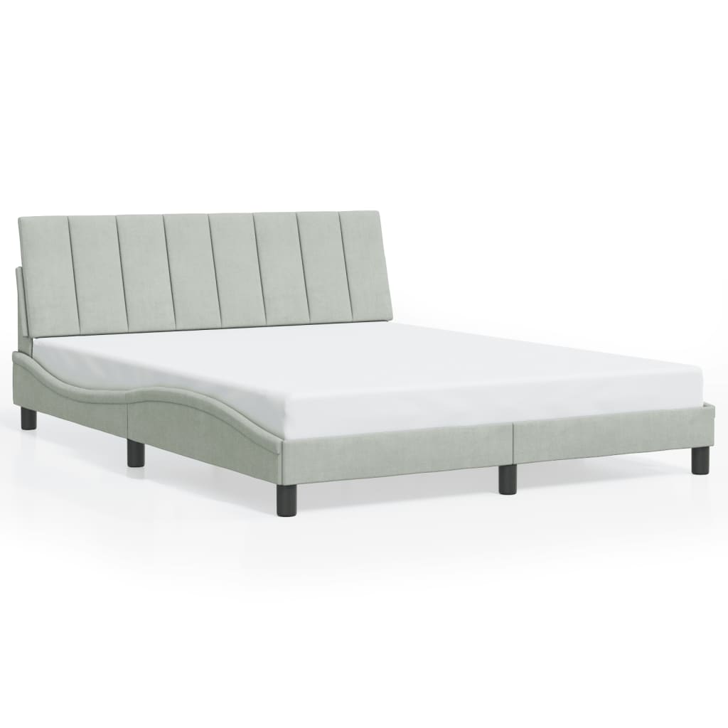 Cadre de lit avec LED sans matelas gris clair 160x200cm velours