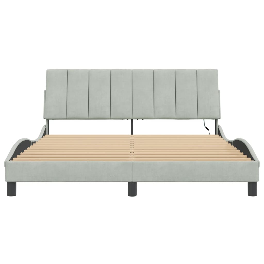 Cadre de lit avec LED sans matelas gris clair 160x200cm velours