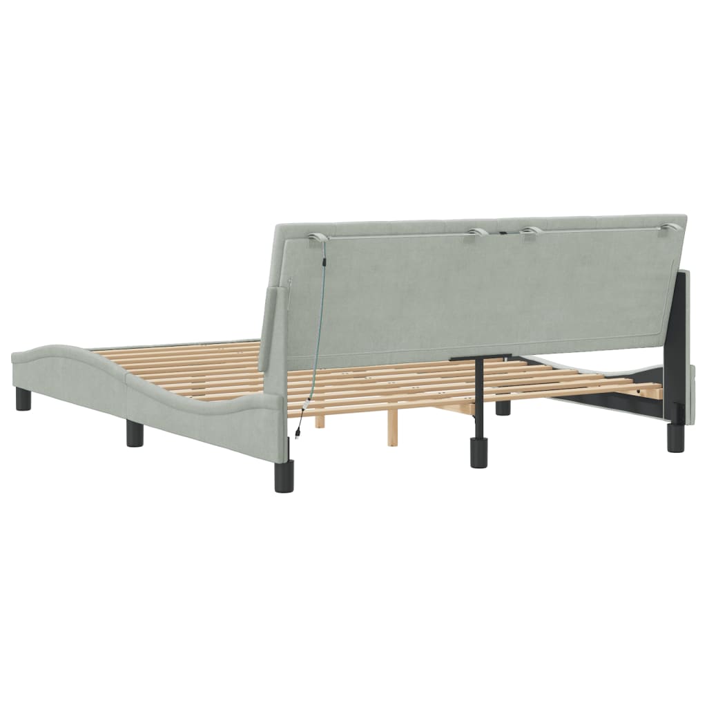 Cadre de lit avec LED sans matelas gris clair 160x200cm velours