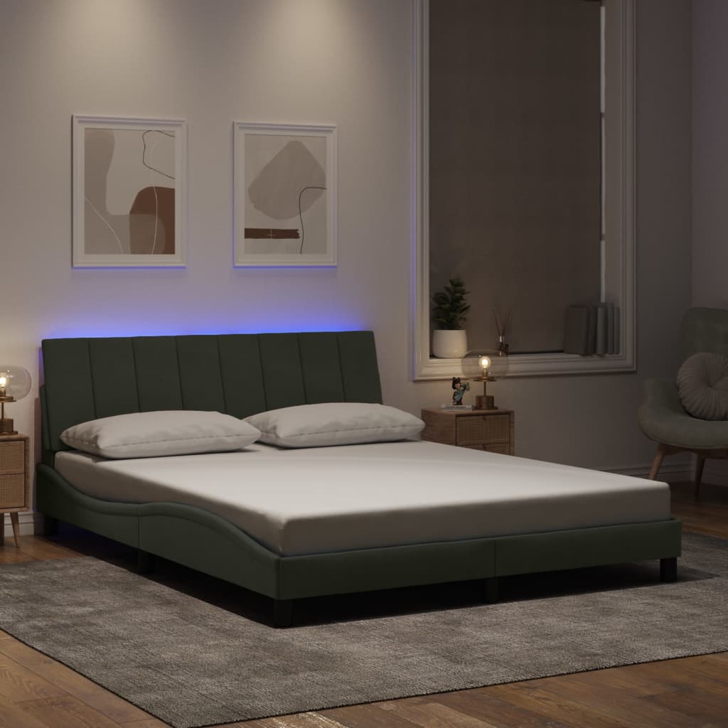 Cadre de lit avec LED sans matelas gris clair 160x200cm velours