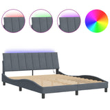 Cadre de lit avec LED sans matelas gris foncé 160x200cm velours