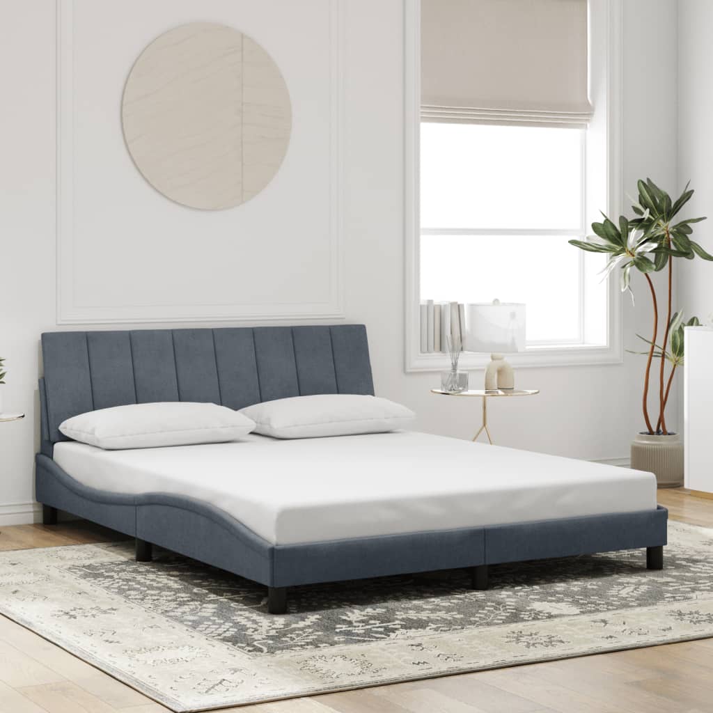 Cadre de lit avec LED sans matelas gris foncé 160x200cm velours