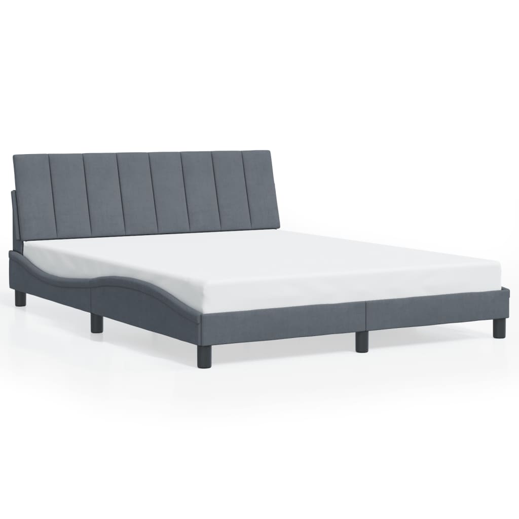 Cadre de lit avec LED sans matelas gris foncé 160x200cm velours