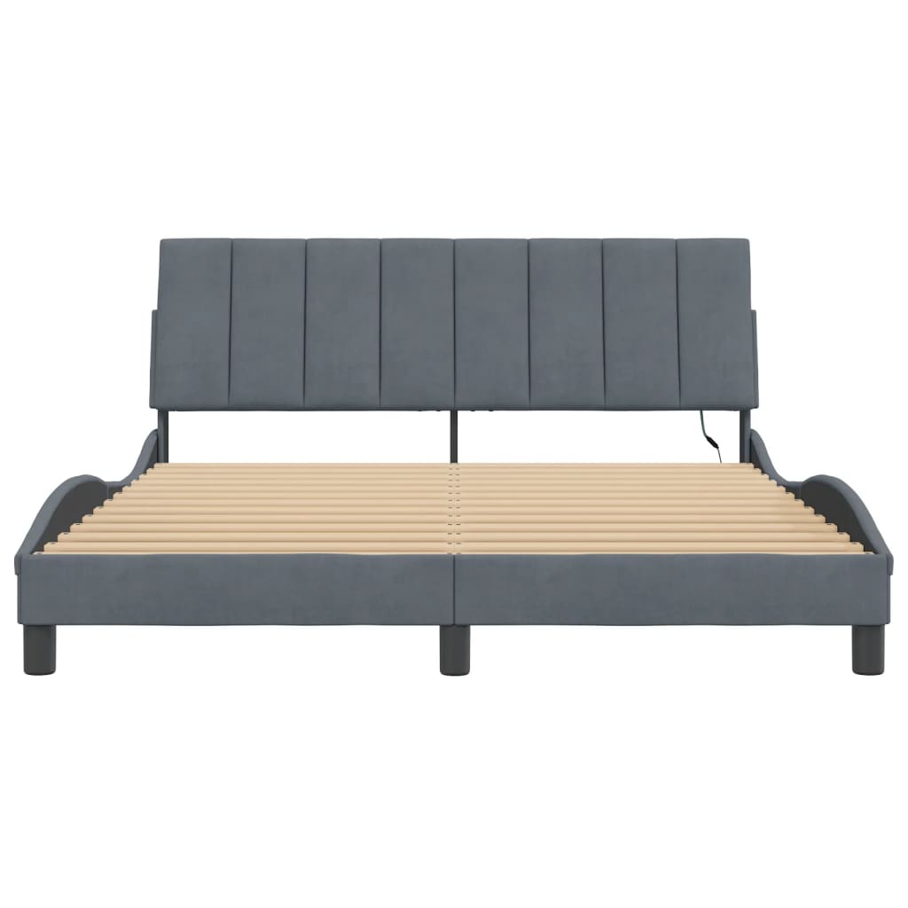 Cadre de lit avec LED sans matelas gris foncé 160x200cm velours