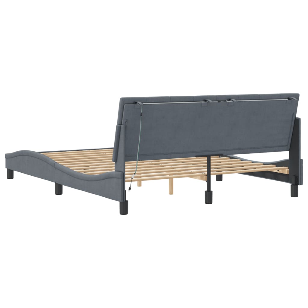 Cadre de lit avec LED sans matelas gris foncé 160x200cm velours