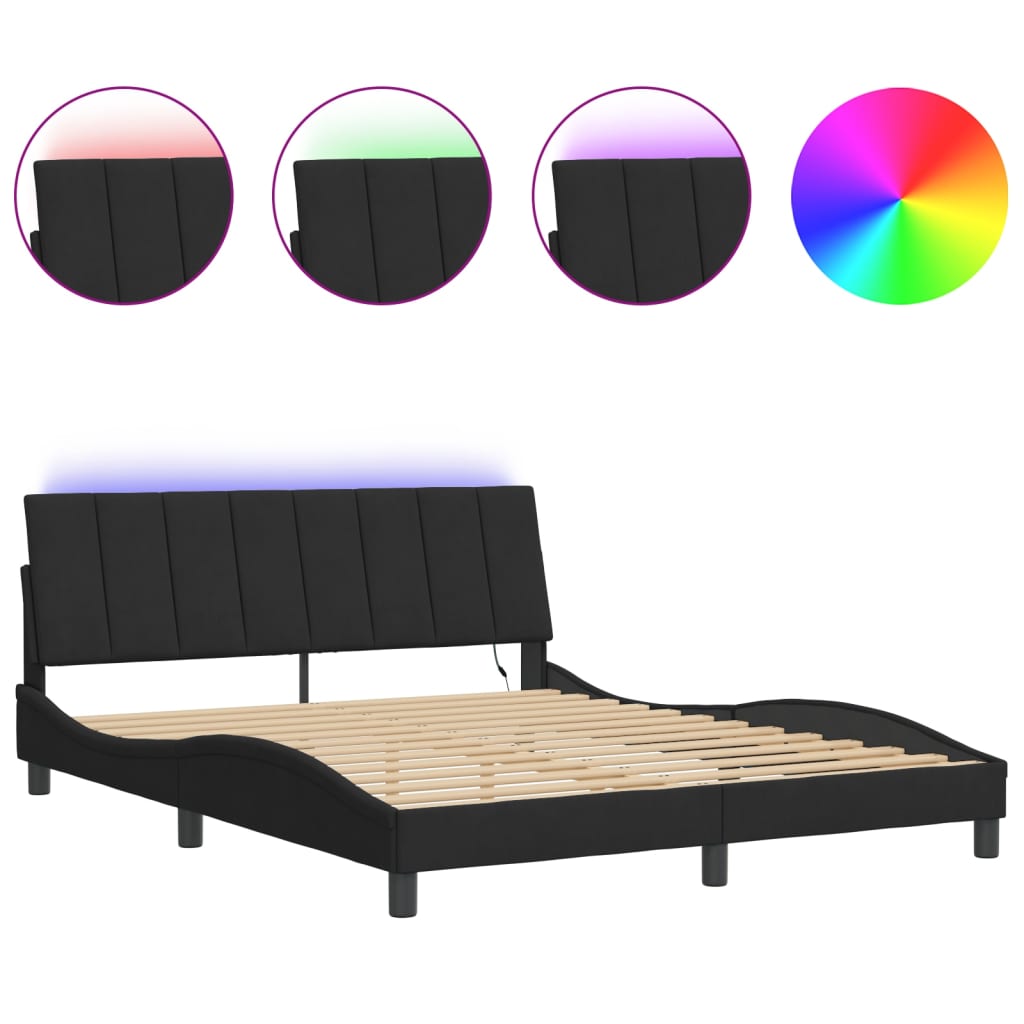 Cadre de lit avec LED sans matelas noir 160x200 cm velours