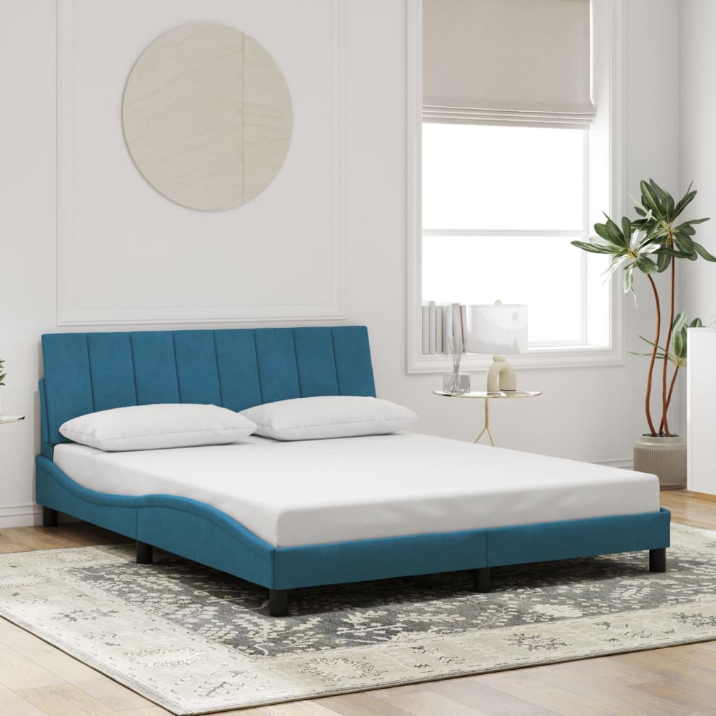 Cadre de lit avec LED sans matelas bleu 160x200 cm velours