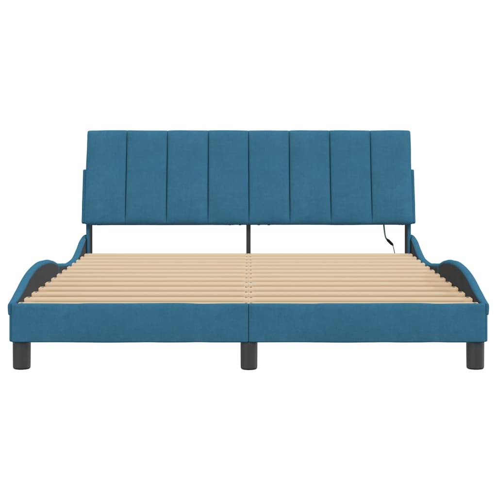 Cadre de lit avec LED sans matelas bleu 160x200 cm velours