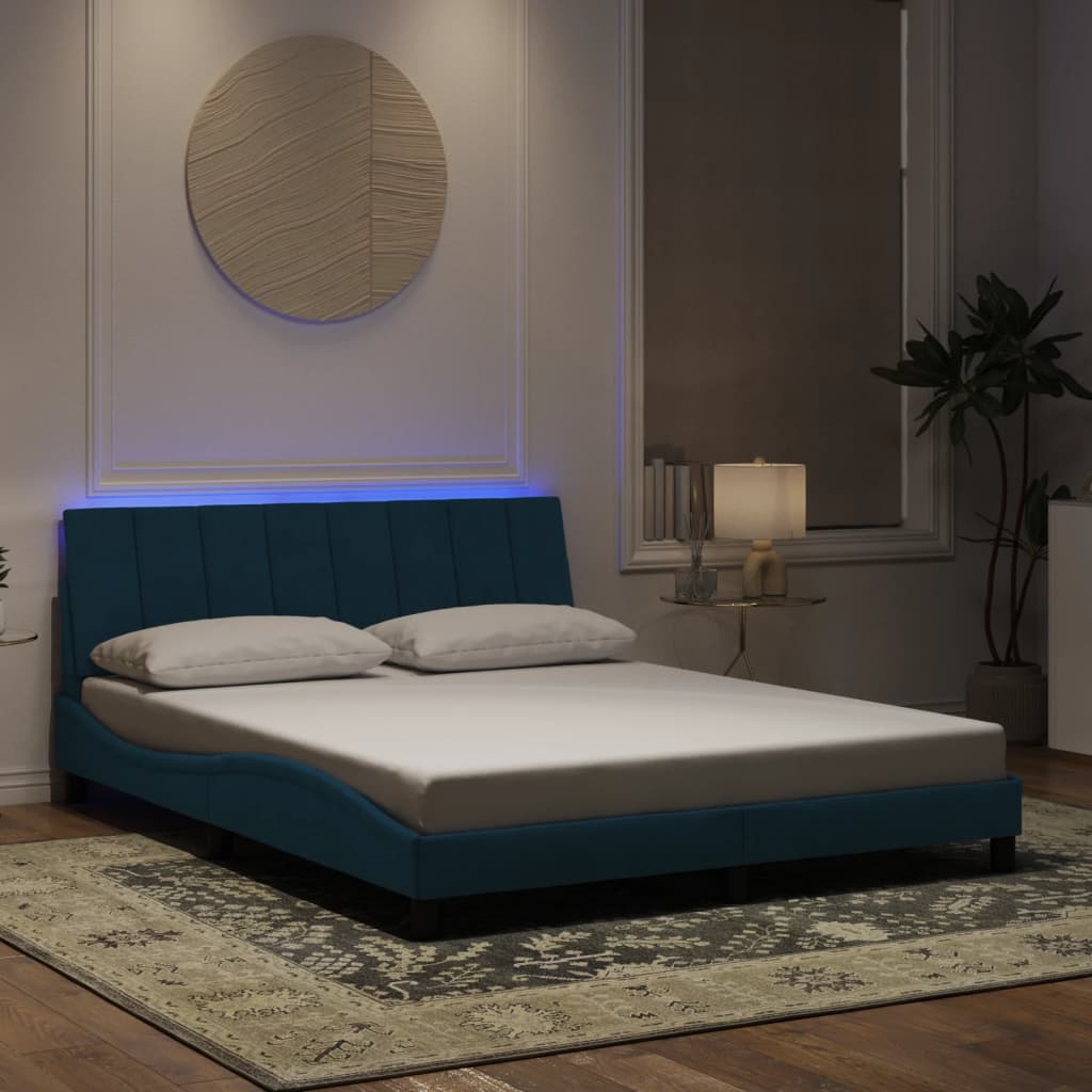 Cadre de lit avec LED sans matelas bleu 160x200 cm velours