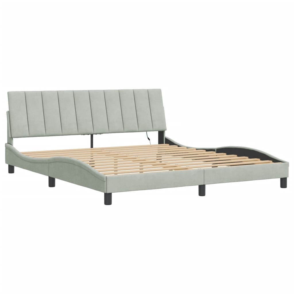 Cadre de lit avec LED sans matelas gris clair 180x200cm velours