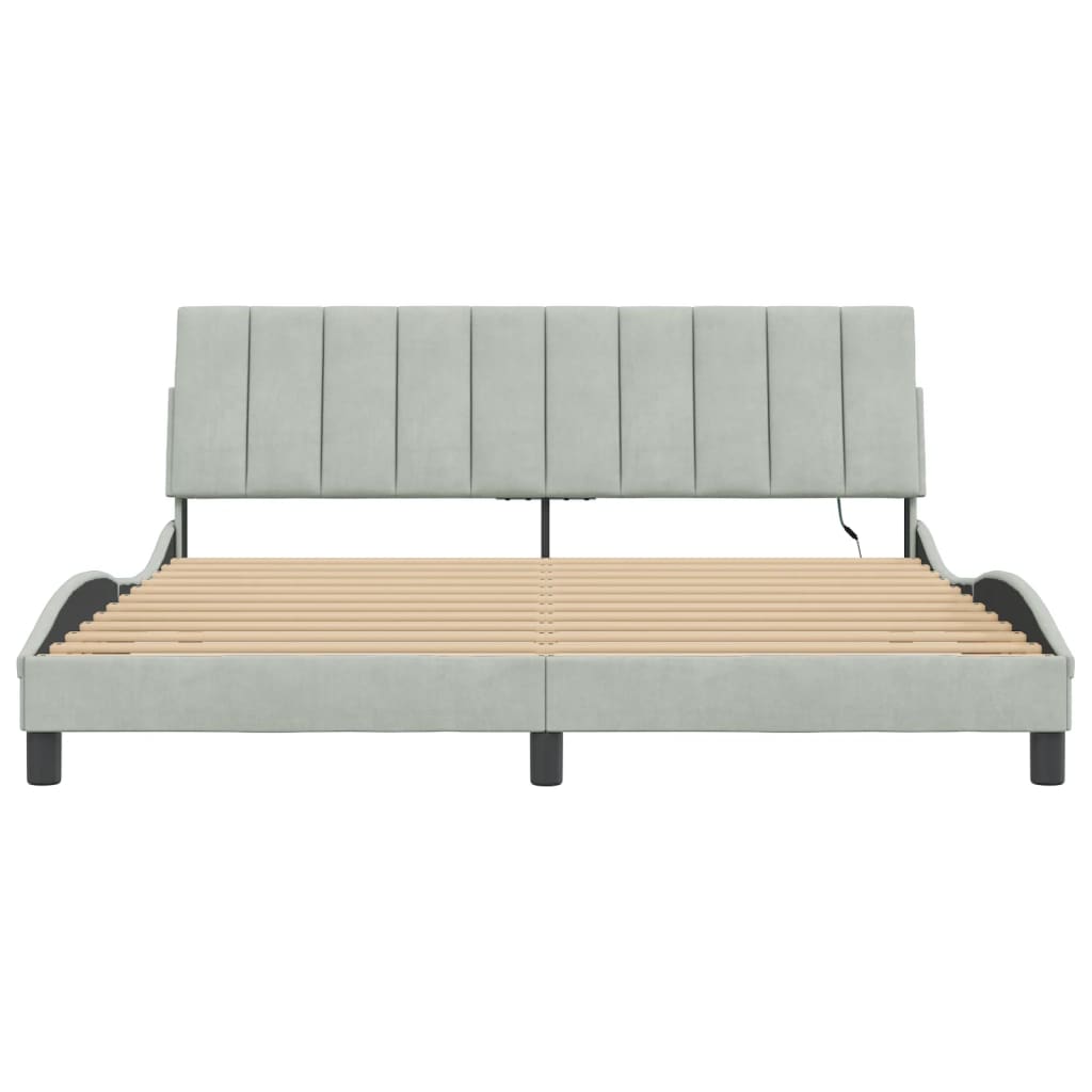 Cadre de lit avec LED sans matelas gris clair 180x200cm velours