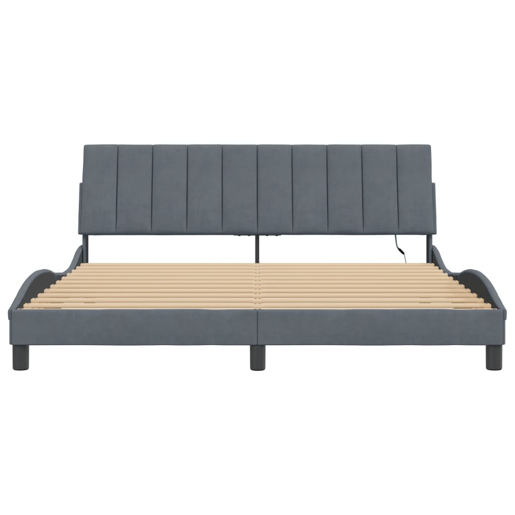 Cadre de lit avec LED sans matelas gris foncé 180x200cm velours