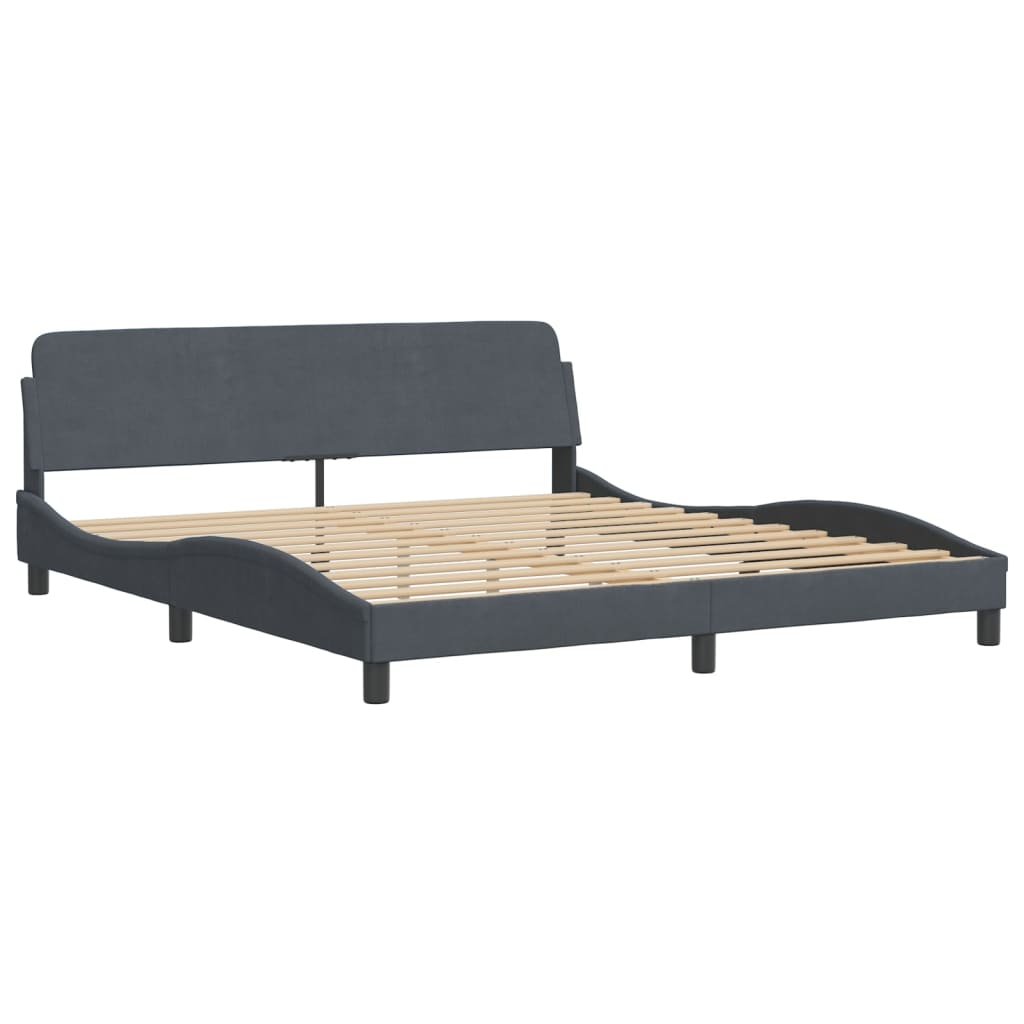 Cadre de lit avec LED sans matelas gris foncé 180x200cm velours