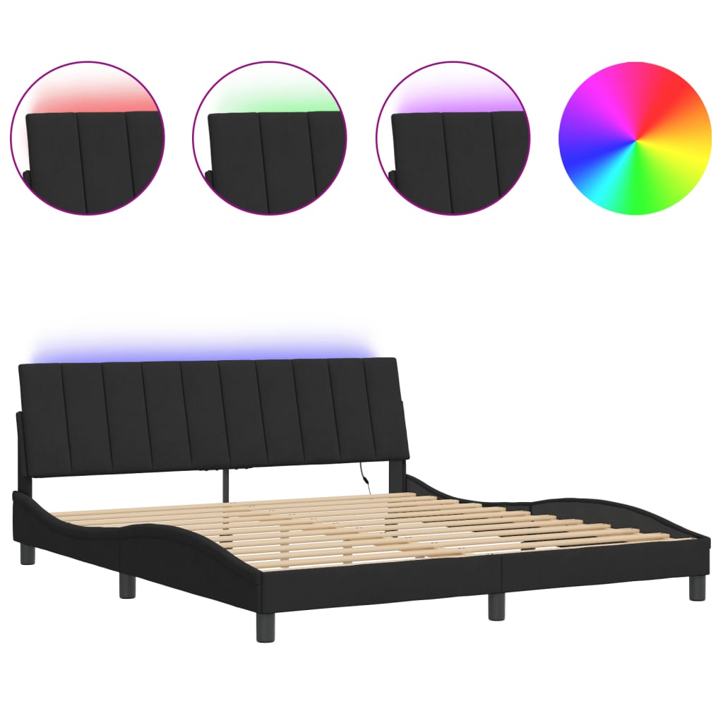 Bed frame with LED without mattress black 180x200 cm velvet