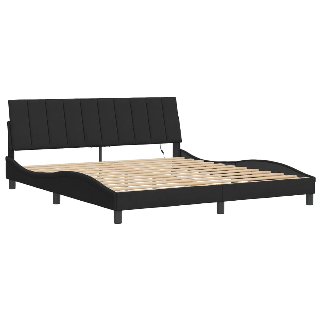 Bed frame with LED without mattress black 180x200 cm velvet