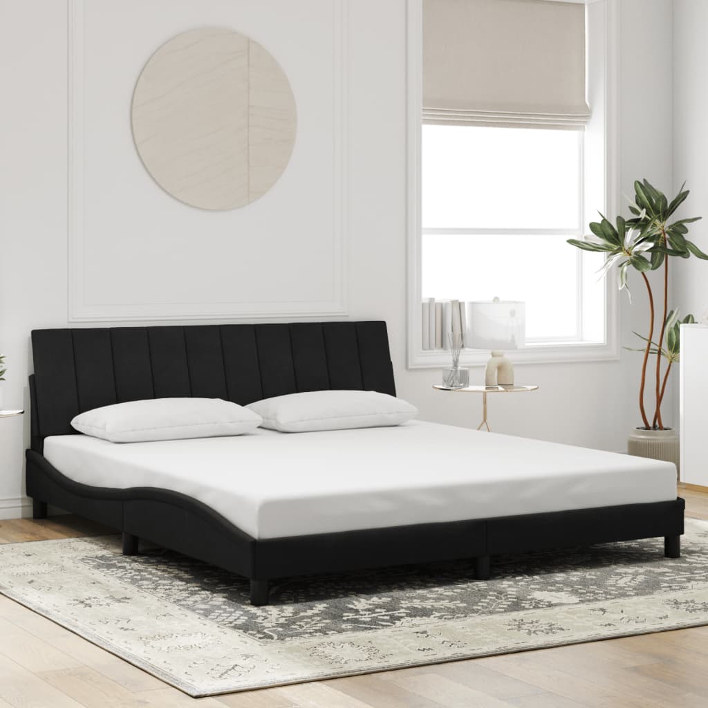 Bed frame with LED without mattress black 180x200 cm velvet