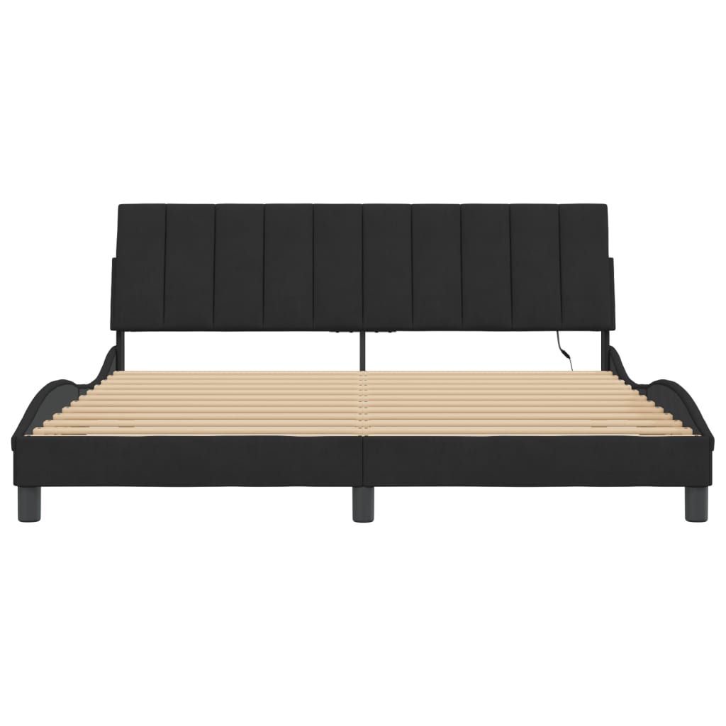 Bed frame with LED without mattress black 180x200 cm velvet