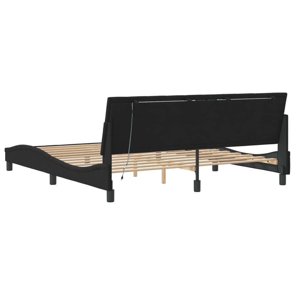 Bed frame with LED without mattress black 180x200 cm velvet