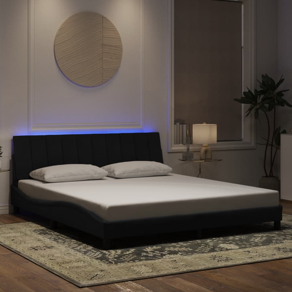 Bed frame with LED without mattress black 180x200 cm velvet