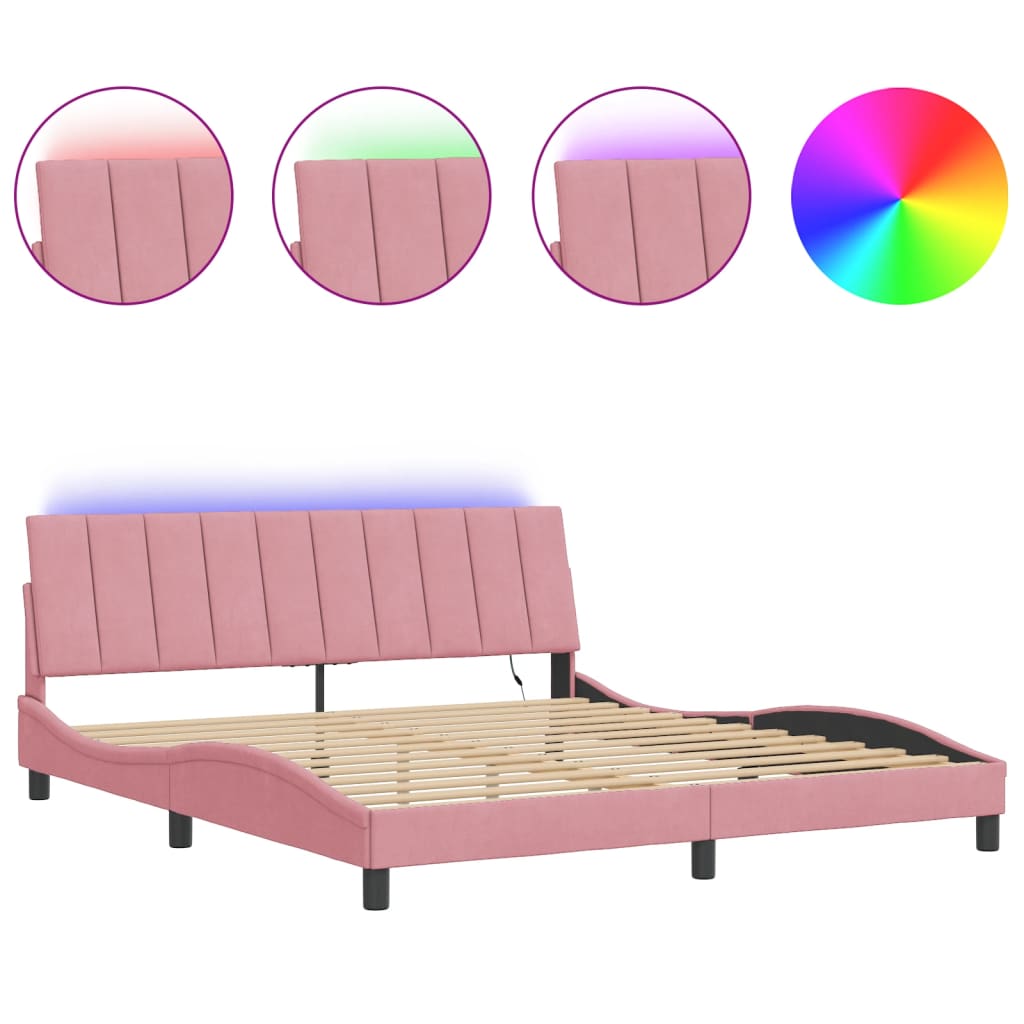 Cadre de lit avec LED sans matelas rose 180x200 cm velours