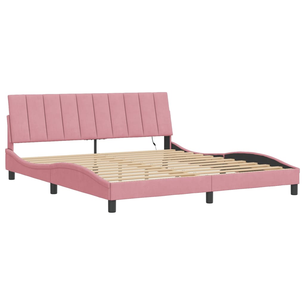 Cadre de lit avec LED sans matelas rose 180x200 cm velours