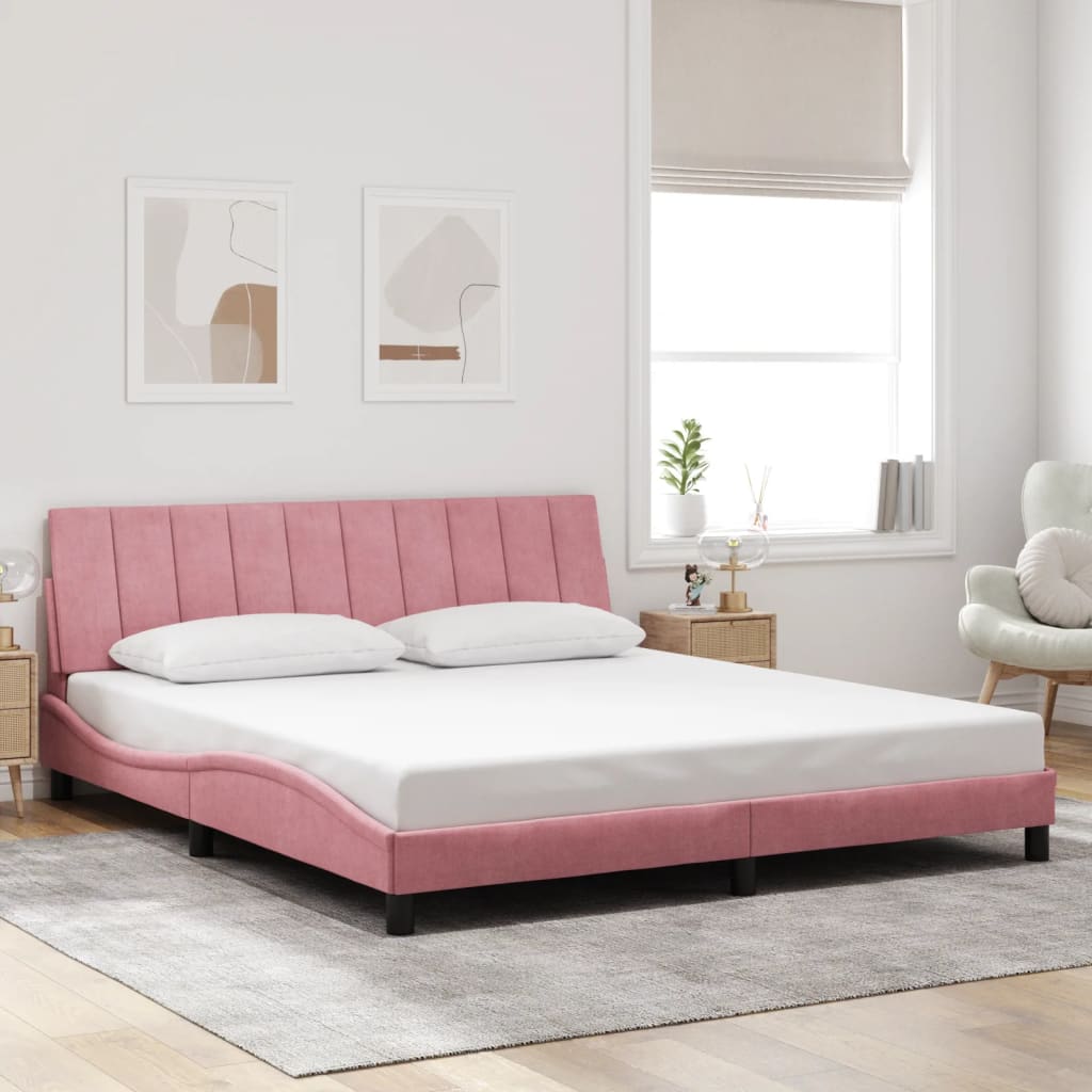 Cadre de lit avec LED sans matelas rose 180x200 cm velours