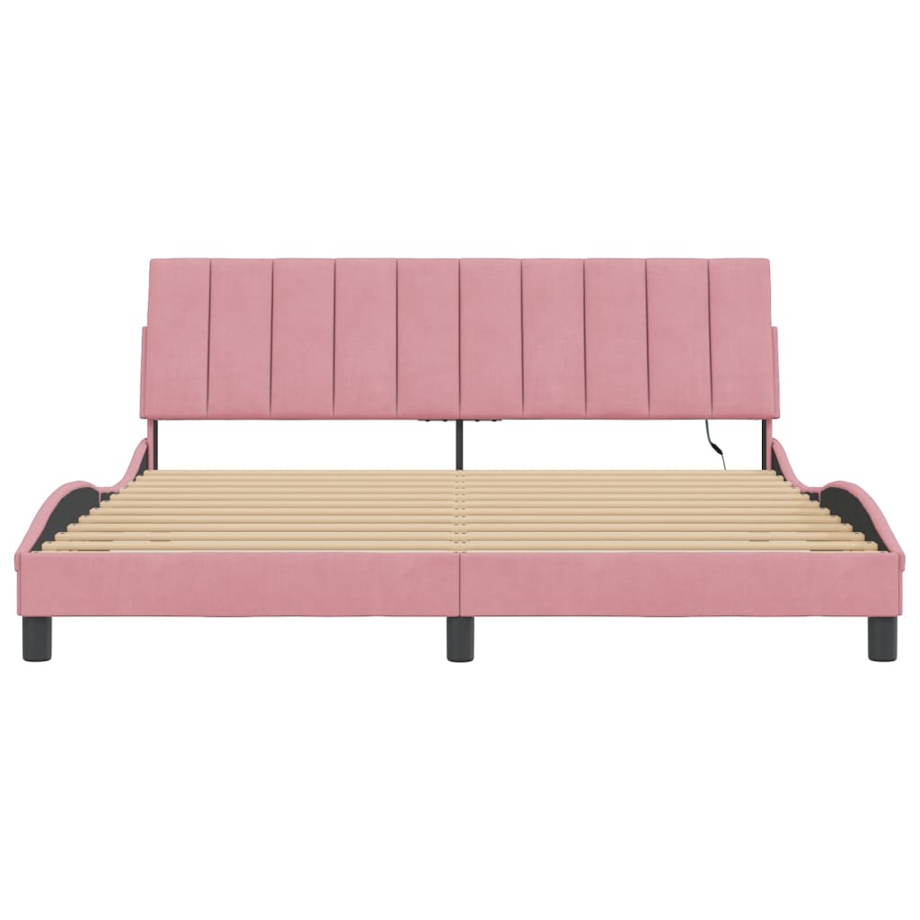 Cadre de lit avec LED sans matelas rose 180x200 cm velours