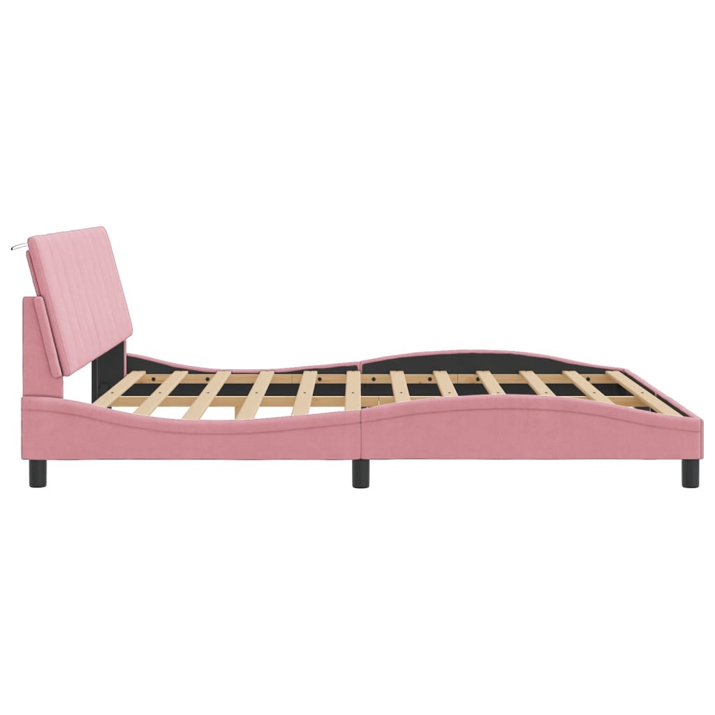 Cadre de lit avec LED sans matelas rose 180x200 cm velours