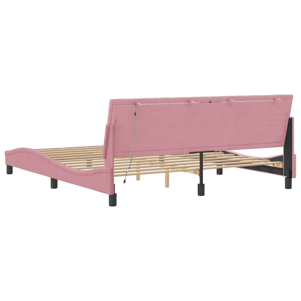 Cadre de lit avec LED sans matelas rose 180x200 cm velours