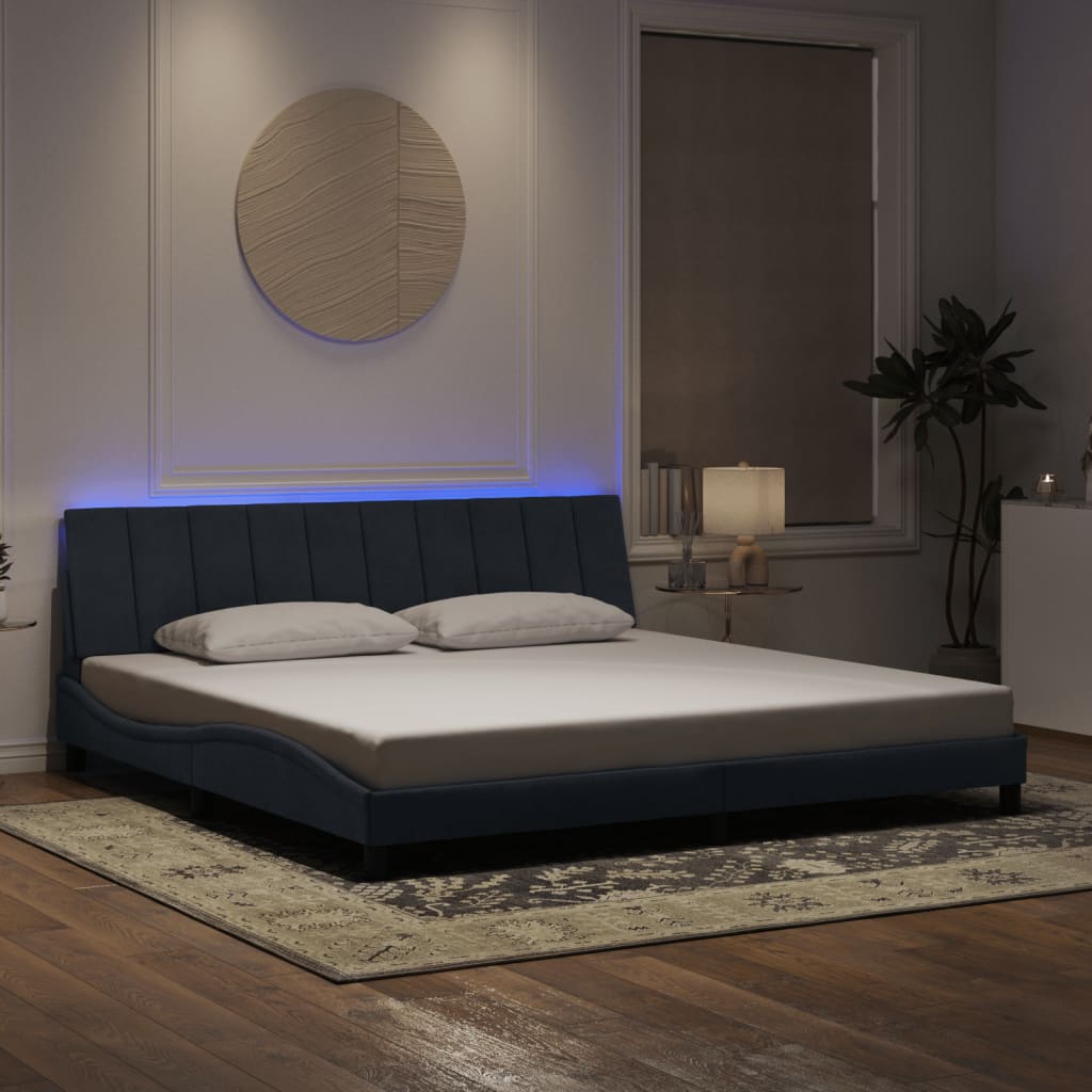 Cadre de lit avec lumières LED gris foncé 200x200 cm velours