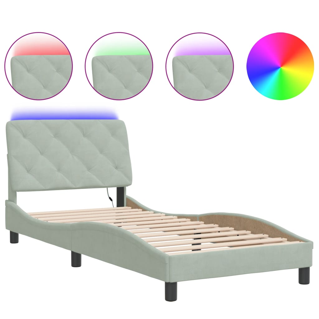 Cadre de lit avec LED sans matelas gris clair 80x200 cm velours