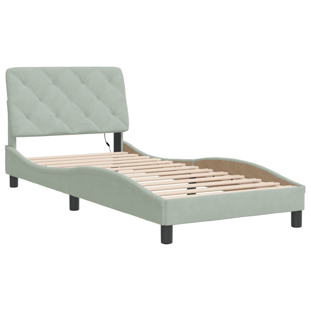 Cadre de lit avec LED sans matelas gris clair 90x190 cm velours