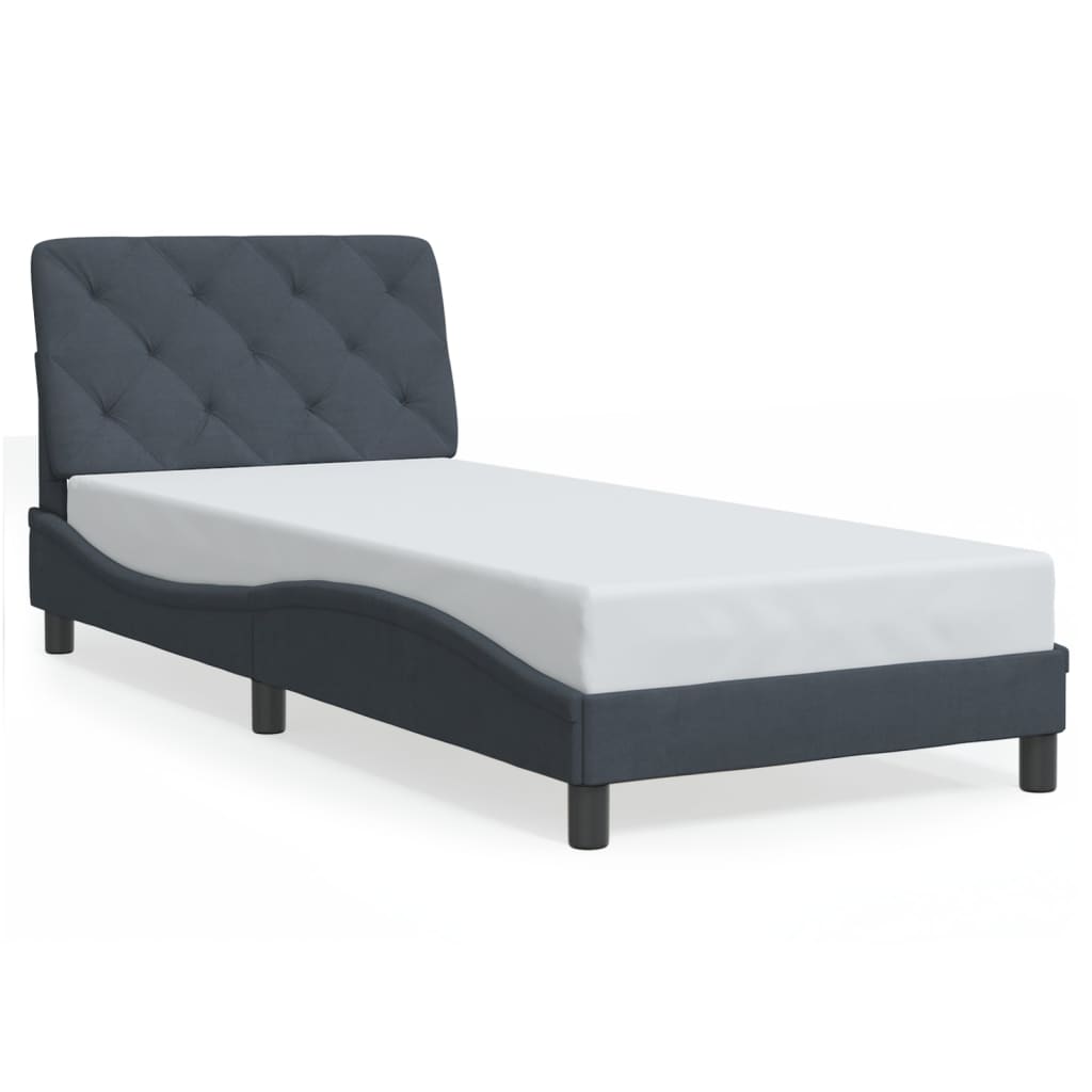 Cadre de lit avec LED sans matelas gris foncé 90x190 cm velours